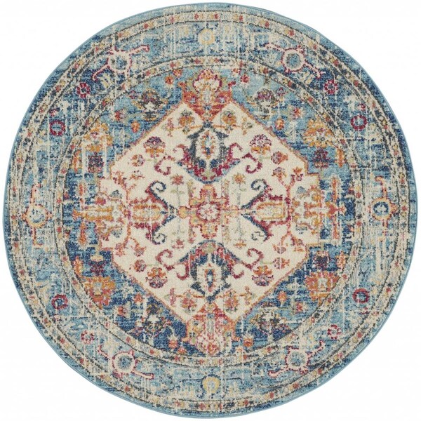 Palacedesigns 4 ft. Round Ivory & Light Blue Distressed Area Rug PA3656794 - main